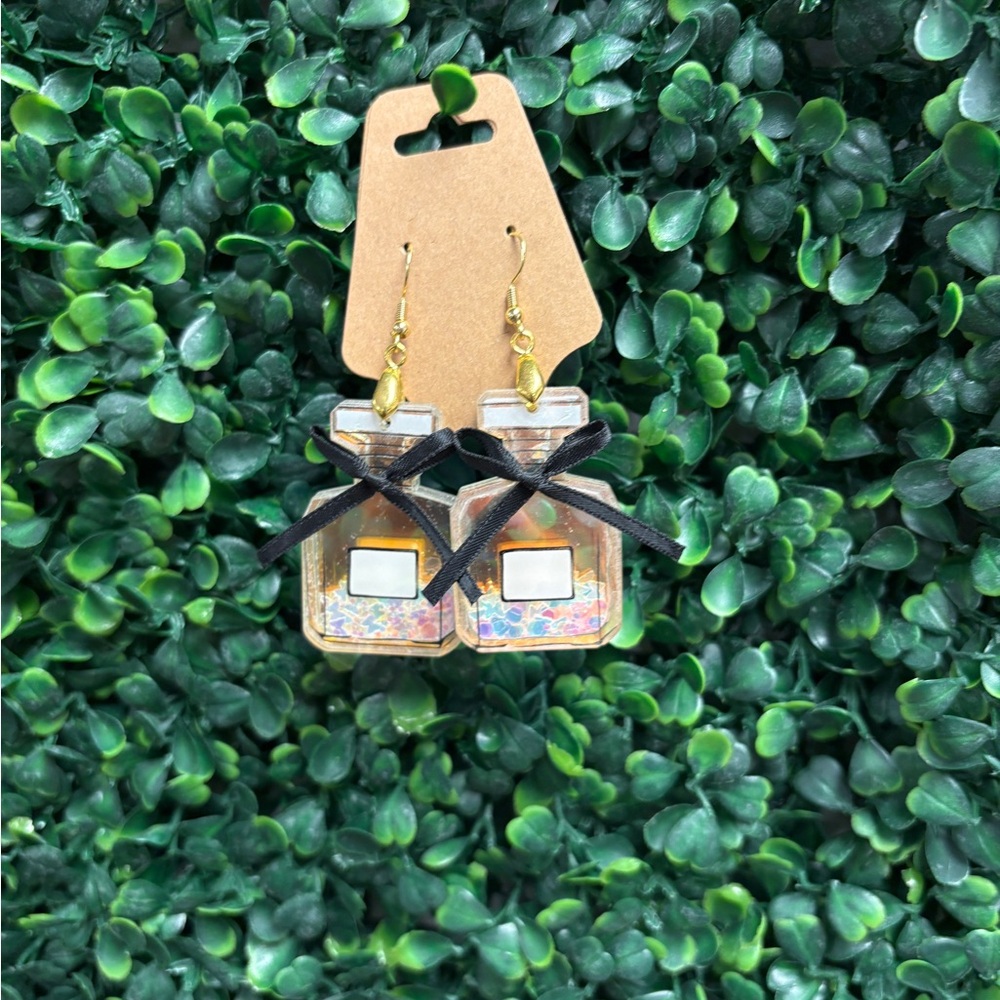 Gold and Black Perfume Bottle Earrings